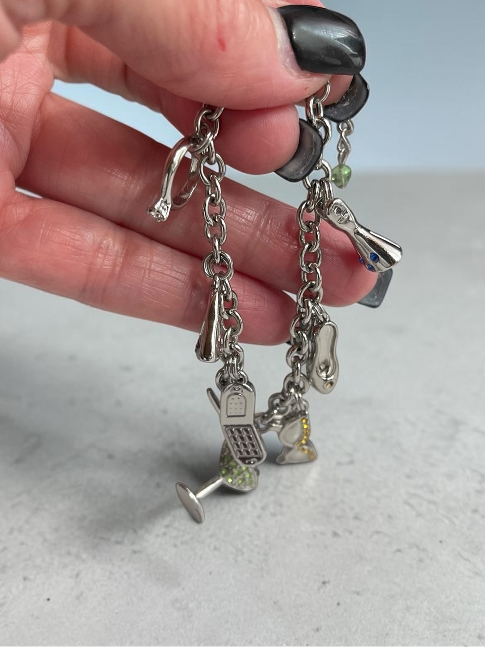 Lia Sophia Party Girl Adjustable Charm Bracelet Silver Tone Rhinestones